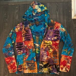 Rising International, distressed, Colorful Tie-Dye Hooded Jacket